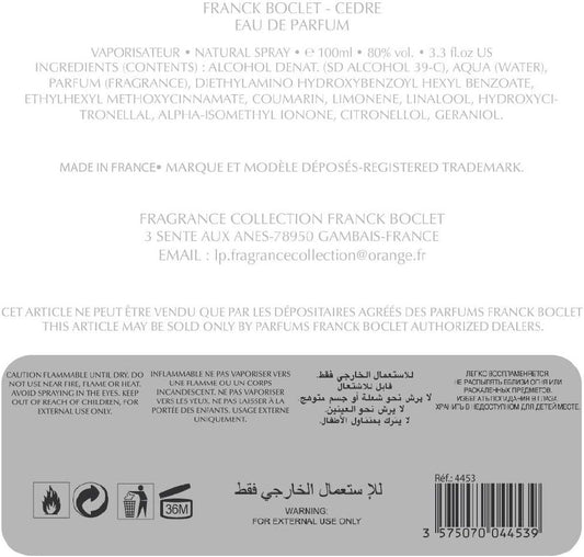 Franck Boclet Cedar Eau De Parfum, 100 Ml