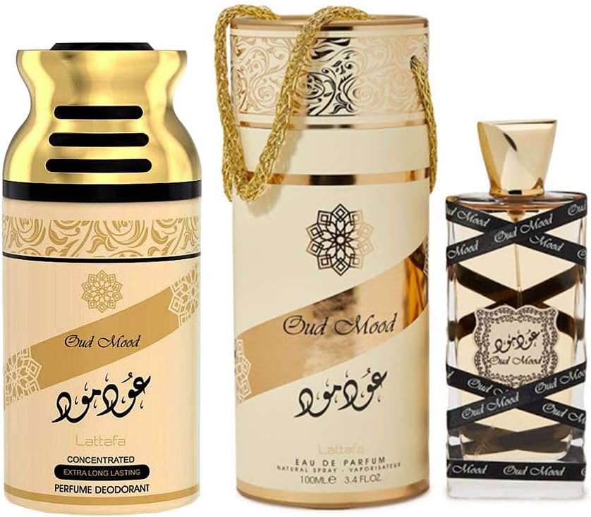 Lattafa Oud Mood Perfume + Body Spray, with Fresh Oriental Arabic Fragrange,Combo Pack of 2, For Men and Women