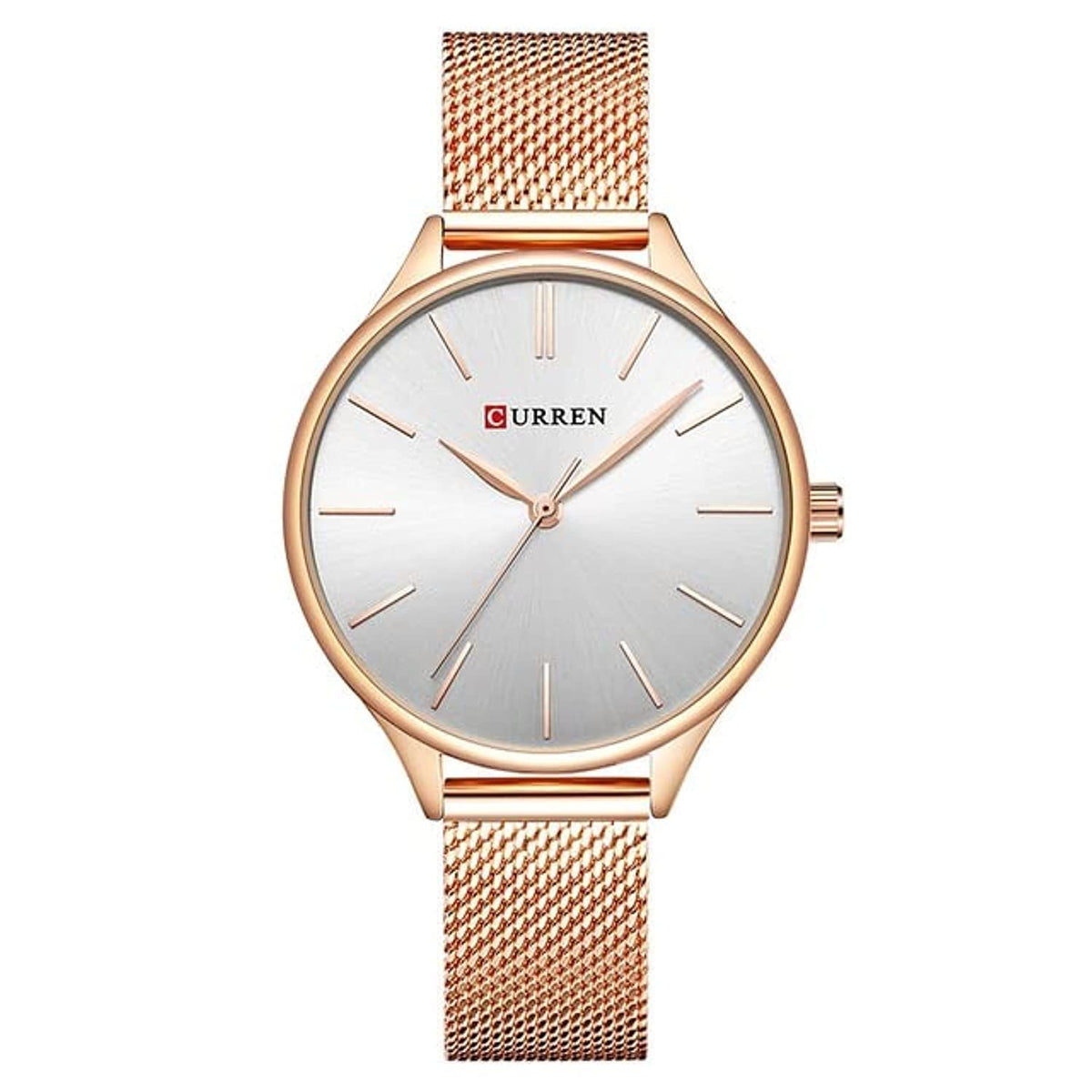 CURREN Ladies Analog Watch Rose Gold Stainless Steel Case Silver Dial Rose Gold Stainless Steel Case