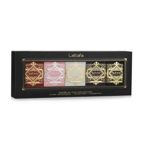 Lattafa Bade'e Al Oud Collection – 5 × 5 ml Eau de Parfum Gift Set for Unisex (Honor & Glory + Sublime + Amethyst + Oud for Glory + Noble Blush)