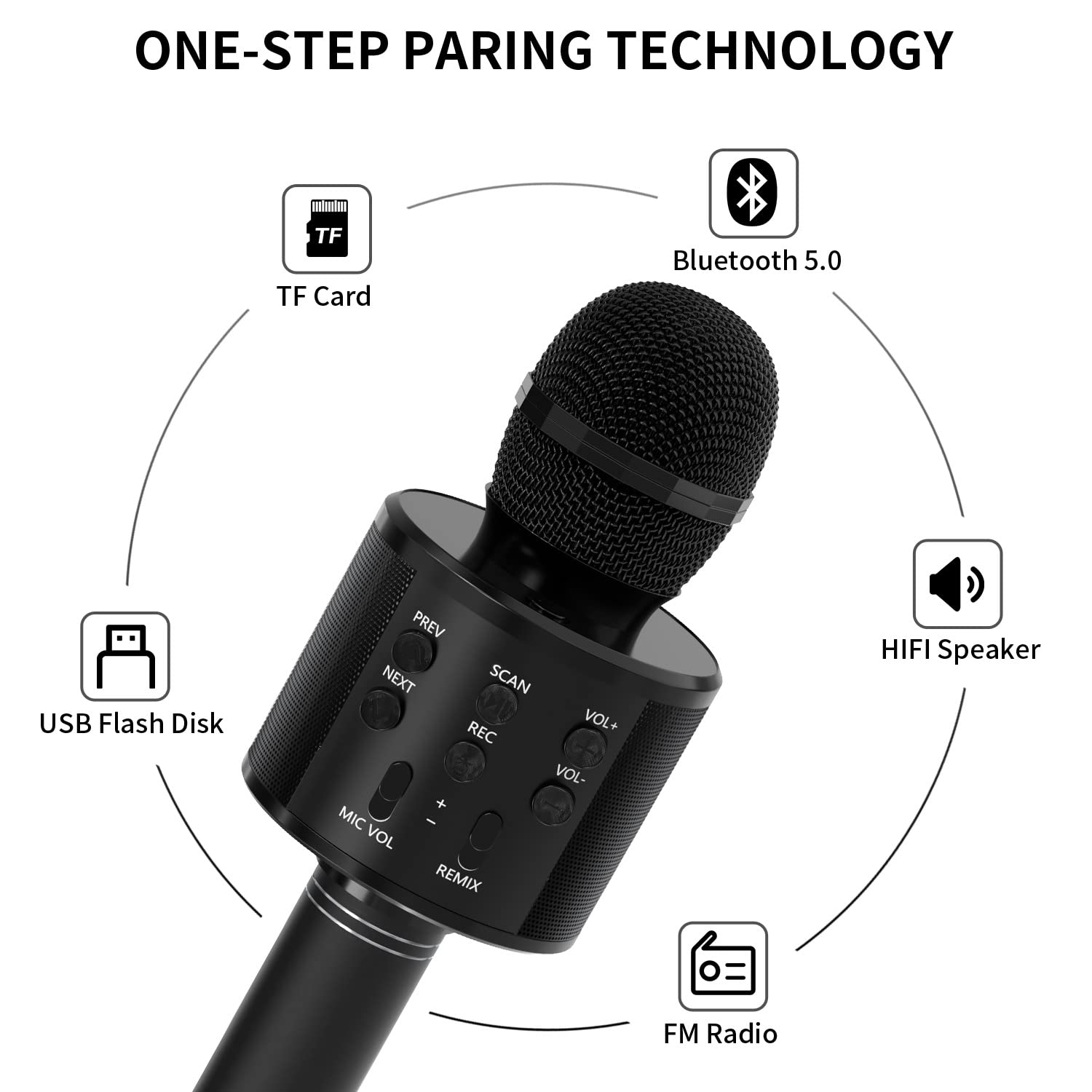 Kids Microphone for Singing, Wireless Bluetooth Karaoke Microphone for Adults, Portable Handheld Karaoke Machine, Toys for Boys and Girls Gift for Birthday Party (Black)