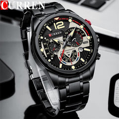 CURREN 8395 Men's Wrist Watch Chronograph Waterproof Sports Brand Luxury Military Style - BLACK