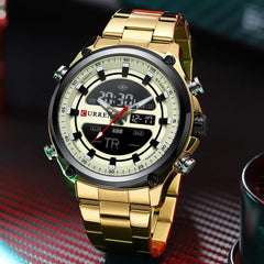 CURREN - Men's Wristwatch - Electronic, Double Movement Quartz Lighted - Sporty and Modern Style - Gift for Birthday, Anniversary, Valentine's Day and Special Dates., Golden