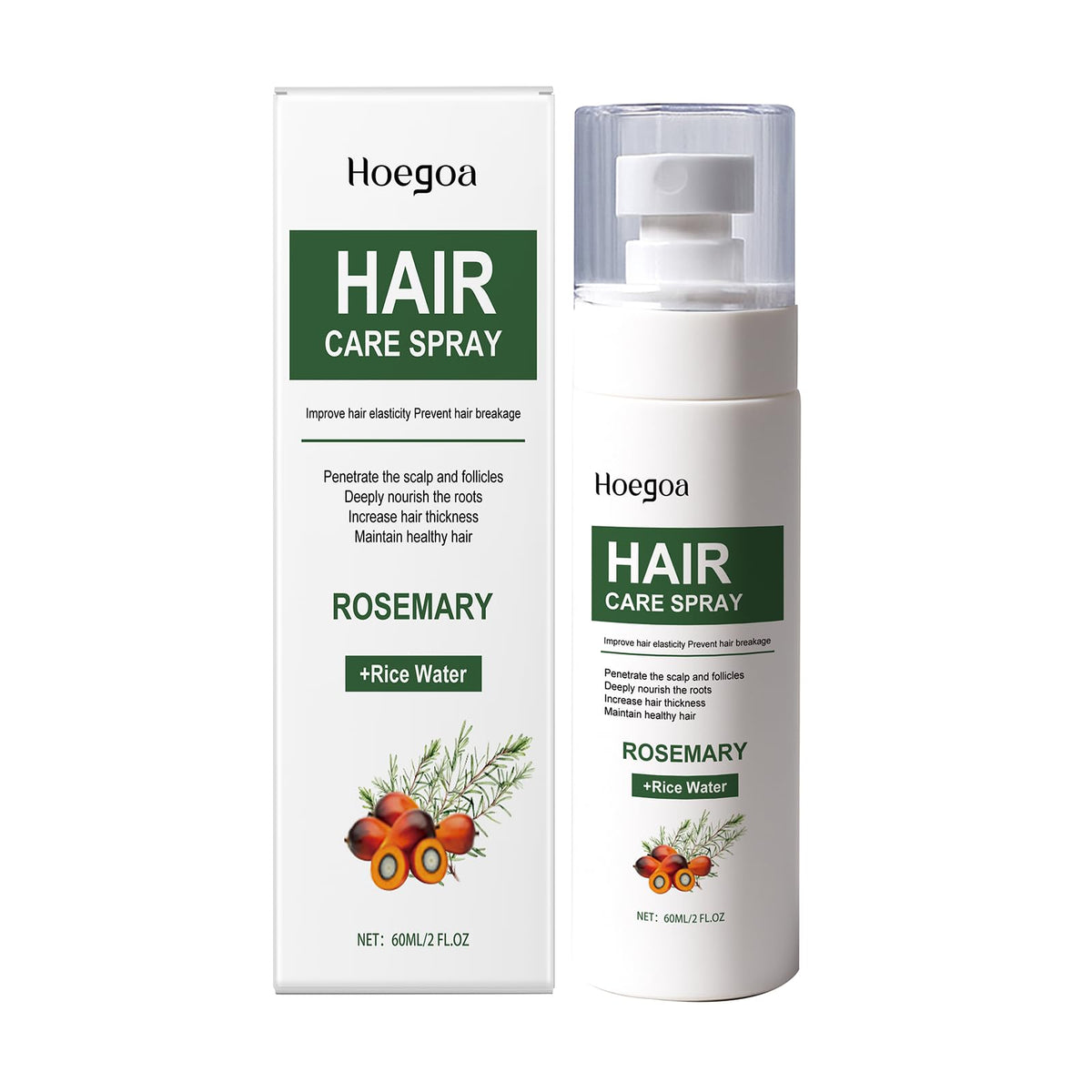 Hoegoa Rosemary Water Spray for Hair Growth Rosemary Water for Hair Growth & Hair Thickness with Rice Water and Vitamin E, Reduces Hair Fall, Thinning & Breakage - 60 ml