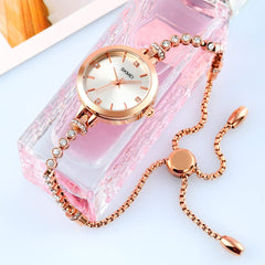 SKMEI Women Watches Bracelet Diamond Ladies Female Small Rose Gold Fashion Luxury Thin Waterproof Analog Quartz Casual Girls Wife Gifts Silver Wrist Watch - L1854silver