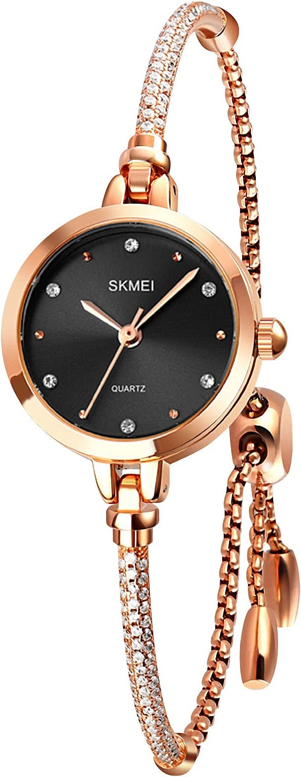 SKMEI Women Wrist Watch Crystal-Accented Watch, Rose Gold - Black,