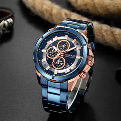 CURREN Mens Watches, Quartz Analog Calendar,Wrist Watch for Men, Fashion Waterproof Stainless Steel Band-Blue