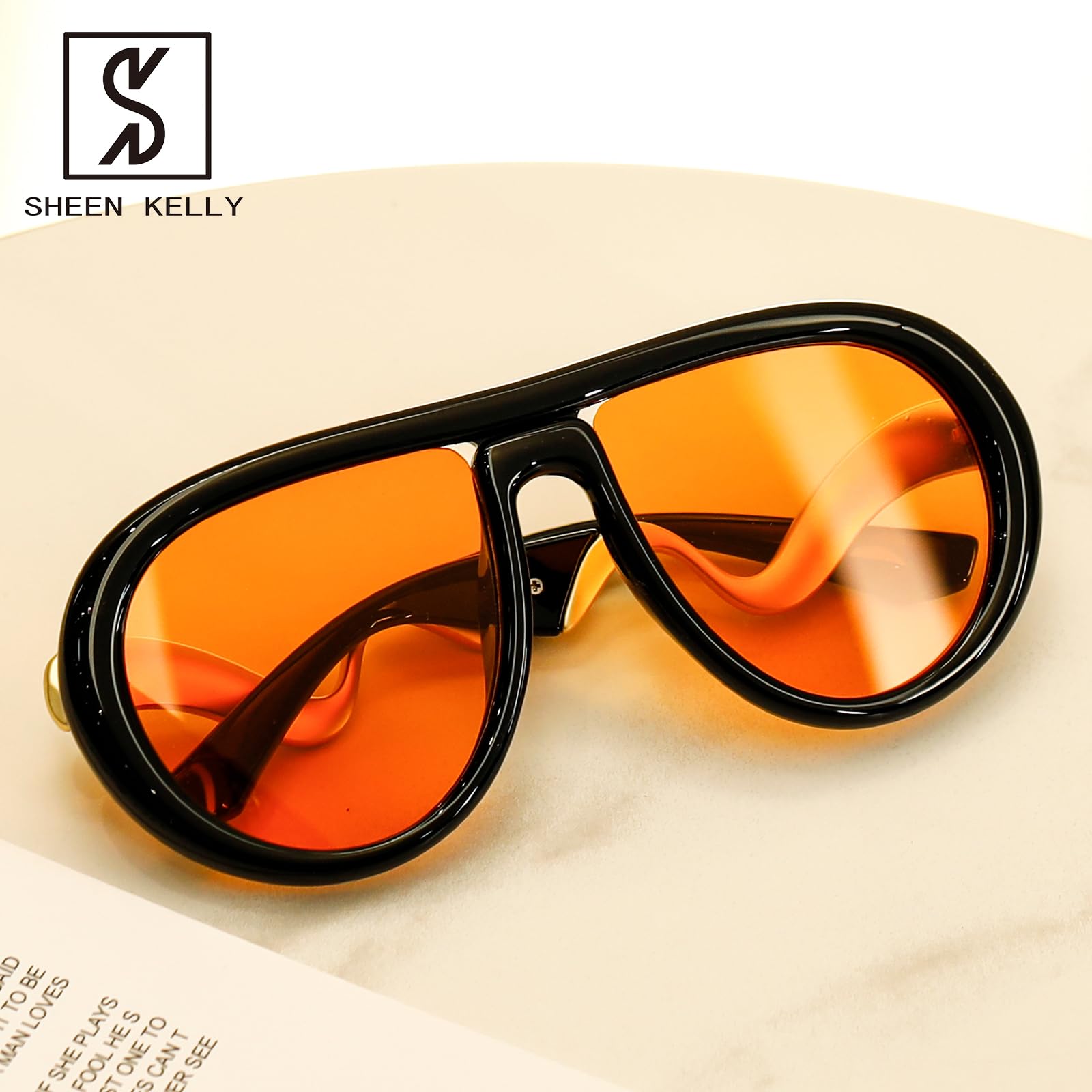 Oversized Trendy Polarized Pilot Sunglasses for Women Men Retro Oval Flat Top Frame Curved Metal Designer Eyewear