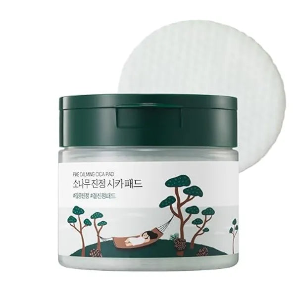 ROUND LAB Pine Calming Cica Pad 50pcs, 7cm Wide Cooling and Soothing Toner Pads with Pine Cica, BHA + LHA, and Hyaluronic Acid for Heated, Acne Prone Skin, Multi Zone Hydration, Korean Skincare