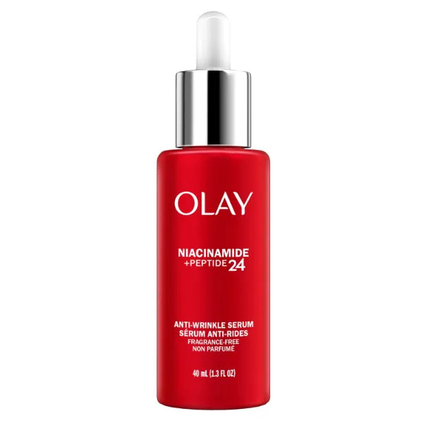 Olay Niacinamide + Peptide 24 Anti-Wrinkle Serum, Lightweight Facial Serum for Hydration & Wrinkle Reduction, Fragrance-Free, 1.3oz FL