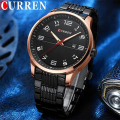 CURREN Fashion Design Stainless Steel Quartz Watches Casual Simple Wrist Watch Men Luminous Wrist Watch 8411 - BLACK