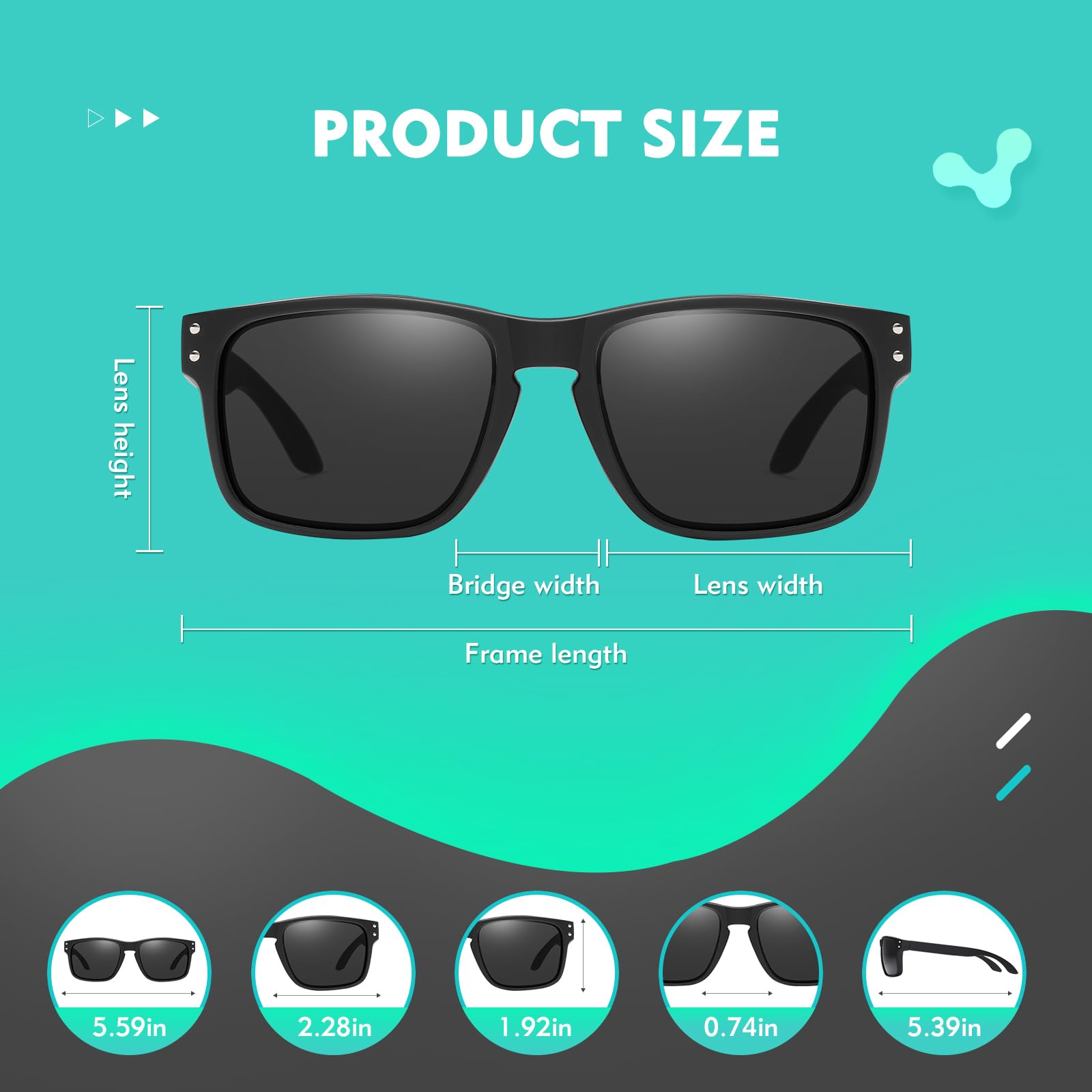 OJIRRU Polarized Sunglasses for Men Women Sports Sun Glasses Classic Rectangular Shades UV400 Protection for Men Women Sports Outdoor Driving Fishing Sunglasses