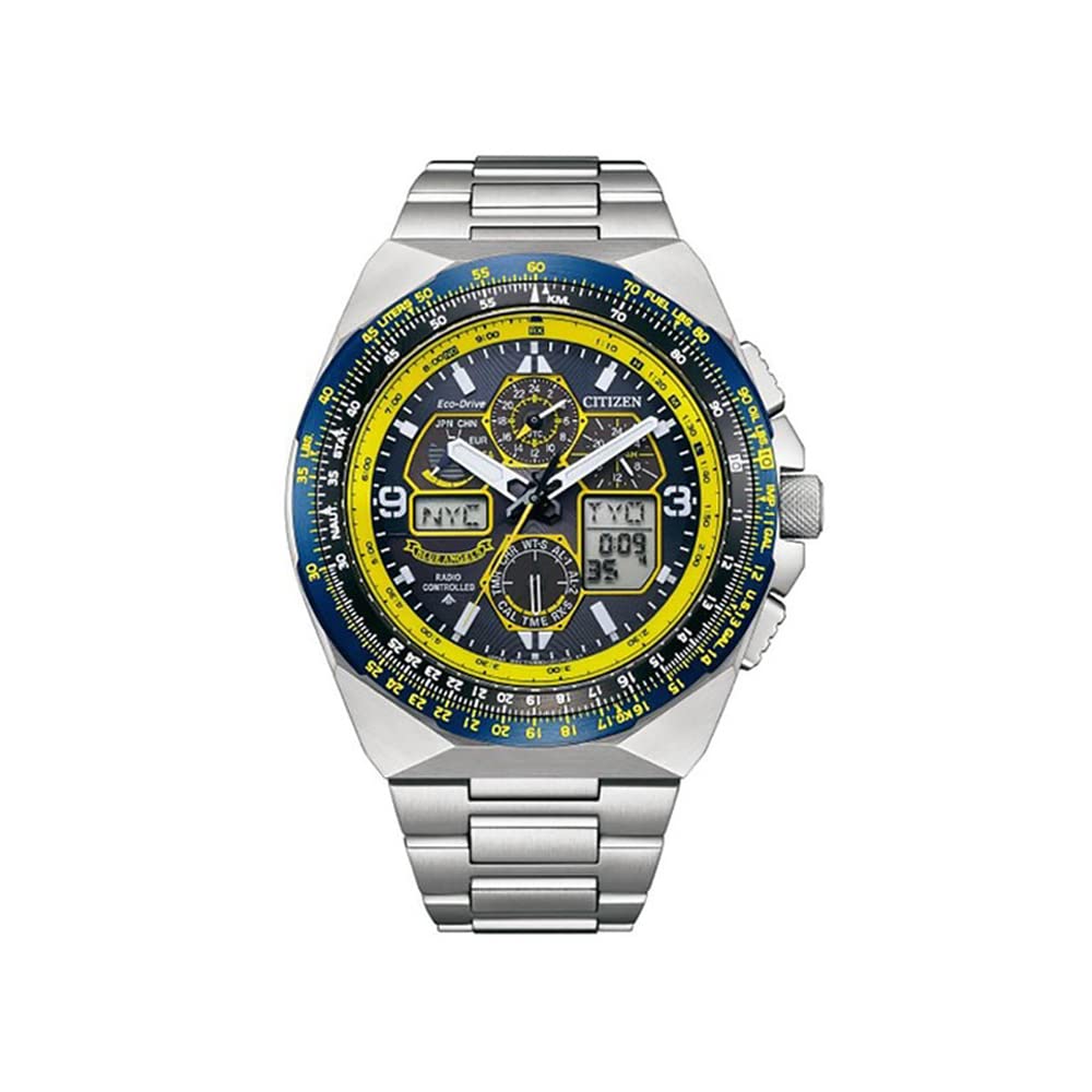Citizen Men Ecodrive Promaster Blue Dial Stainless Steel Analog-Digital Watch, Silver
