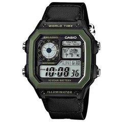 Casio Men's Digital Dial Stainless Steel Band Watch Black/Green/Grey