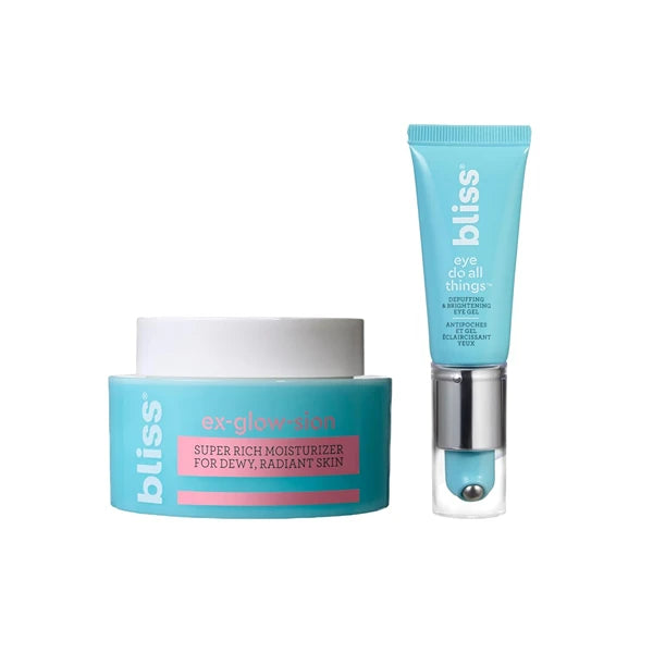 Bliss Ex-glow-sion Super Rich Face Moisturizer for Dewy, Radiant Skin | Advanced Shea Butter Nourishes & Hydrates and Eye Do All Things Hydrating Eye Gel Depuff & Brighten
