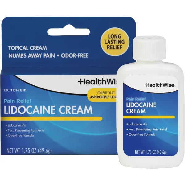 HealthWise Maximum Strength Lidocaine Cream | Numbs Away Pain | Long-Lasting Relief | Non-Greasy | 1.75 Oz