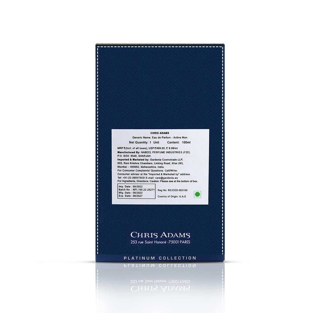 Chris Adams Perfumes Active Man Eau De Perfume, 100 ml