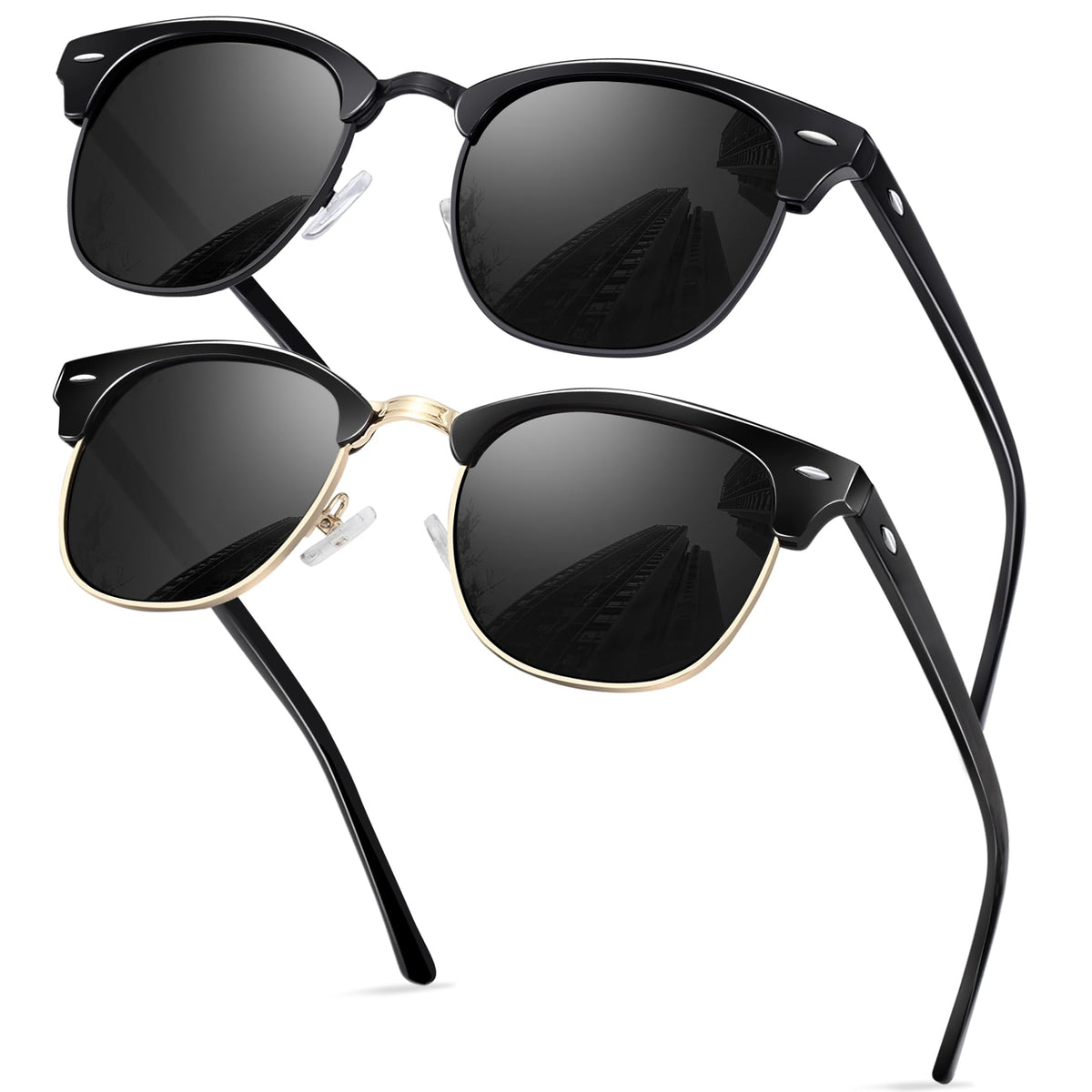 KANASTAL Polarized Horn Rimmed Sunglasses for Men and Women, Classic Half Frame Sun Glasses, Semi Rimless Shades for Womens 100% UV400 Protection Driving