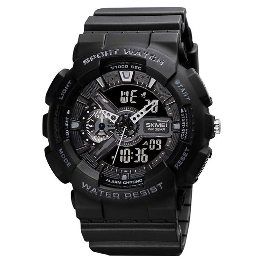 SKMEI Men's Digital Sports Watch, LED Square Large Face Analog Quartz Wrist Watch with Multi-Time Zone Waterproof Stopwatch