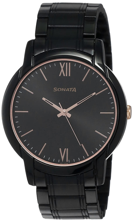 Sonata Beyond Gold Analog Black Dial Men's Watch-NN77031KM03/NP77031KM03