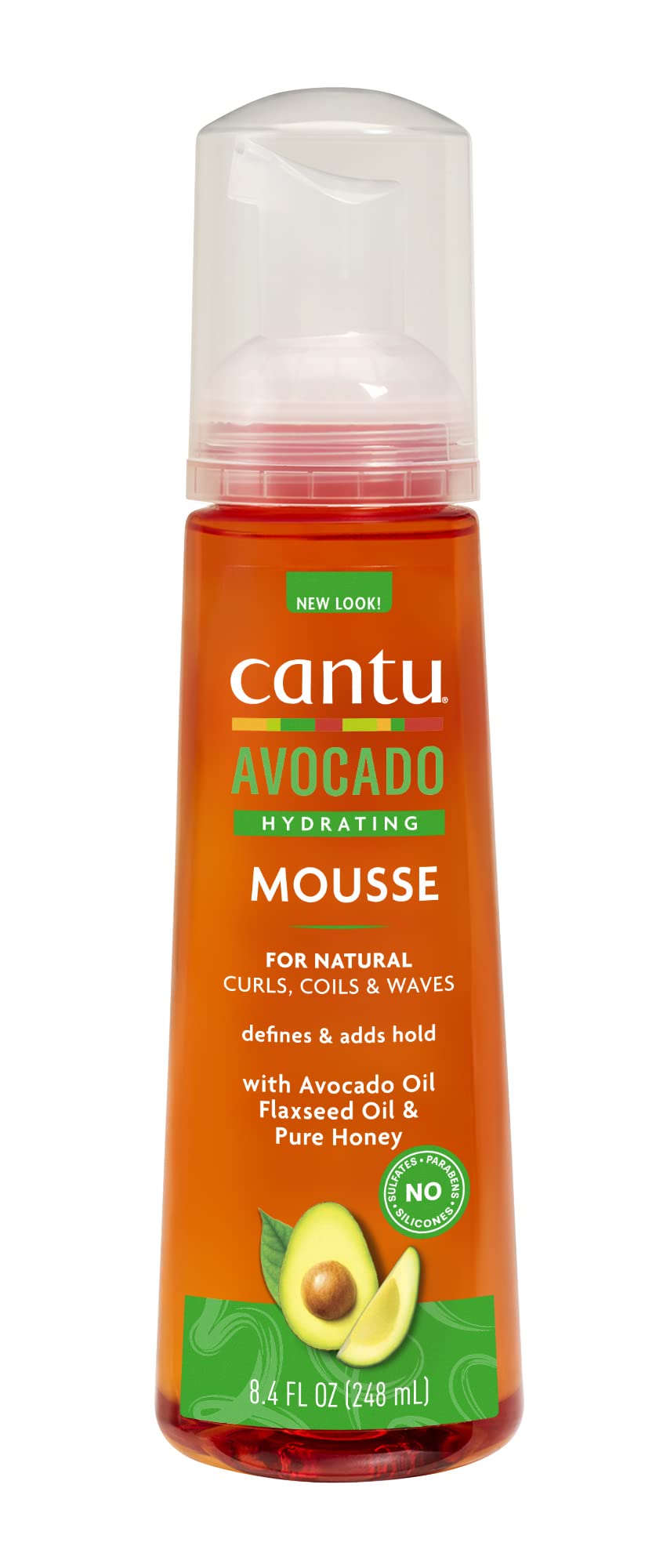 CANTU Avocado Hydrating Styling Mousse, Clear for Curly, Wavy, Coily Hair's, Paraben Free - 248ml