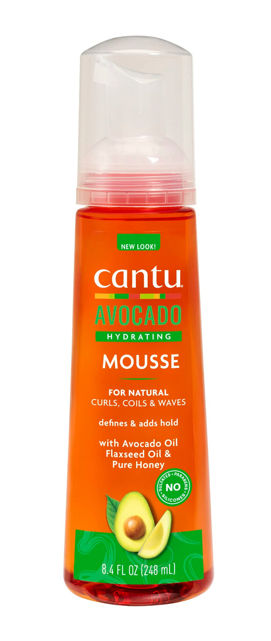 CANTU Avocado Hydrating Styling Mousse, Clear for Curly, Wavy, Coily Hair's, Paraben Free - 248ml