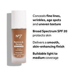 No7 Restore & Renew Multi Action Serum Foundation - Warm Beige - Liquid Foundation Makeup with Vitamin C, Vitamin E & Collagen for Face - Beauty Skin Serum Formula with Medium Coverage (30ml)