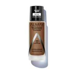 Almay Skin Perfecting Comfort Matte Foundation, Hypoallergenic, Cruelty Free-Fragrance Free, Dermatologist Tested Liquid Makeup, Cool Cappuccino, 1 Fluid Ounce