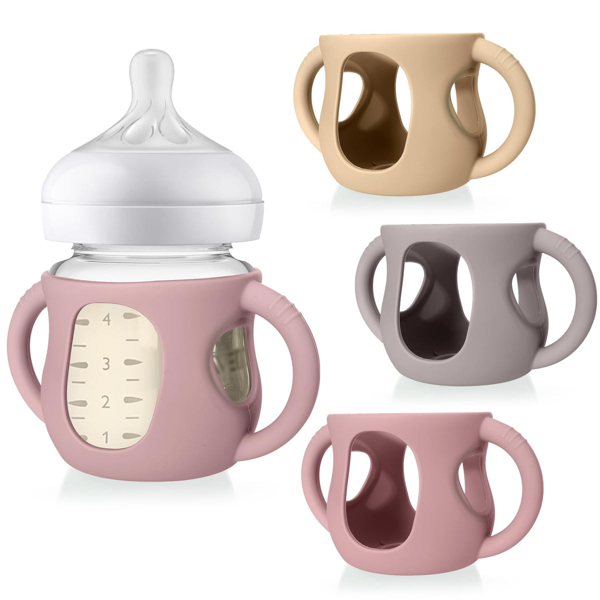 Juome Silicone Sleeves with Handles for Avent Natural Glass Baby Bottles - 3 Pack Anti Breakage Baby Bottle Holder for Philips Avent Glass Baby Bottle, Compatible with Phillips Avent Bottles 4oz