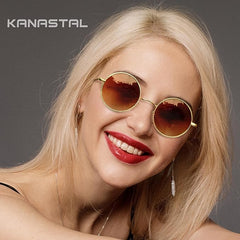 KANASTAL Hippie Round Polarized Sunglasses for Women Men, Small Circle Sun Glasses Classic Vintage Retro Shades Metal Frame UV400 Protection