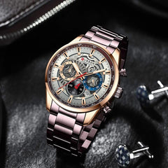 CURREN 8391 Top Luxury Brand Men's Casual Sports Watch Men's Watch, Waterproof Luminous Stainless Steel Men's Wrist Watch - BROWN