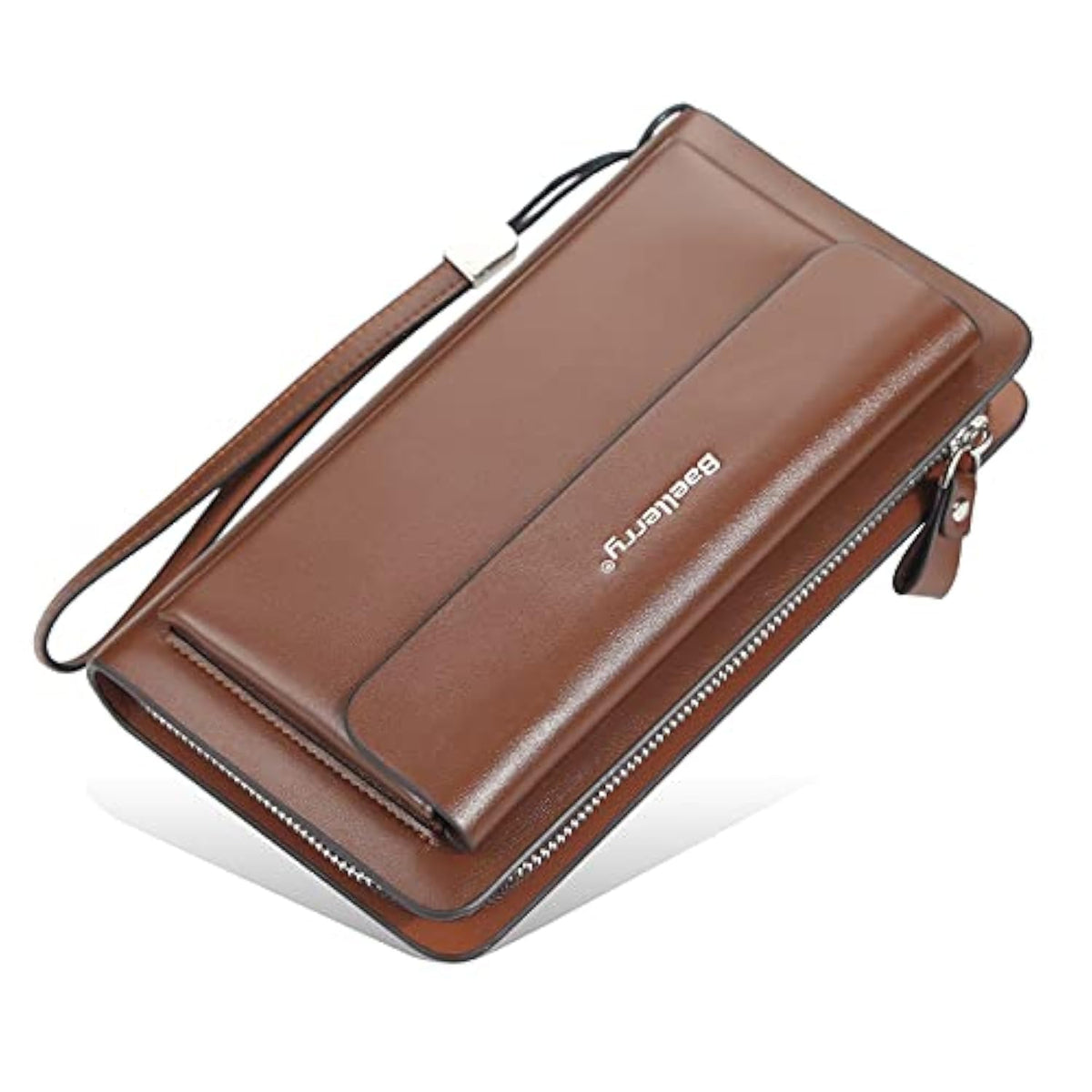 Men's Long Leather Cellphone Clutch Wallet Purse for Men Large Travel Business Handbag Cell Phone Holster Card Holder Case Gift for Father Son Husband Boyfriend (BROWN)
