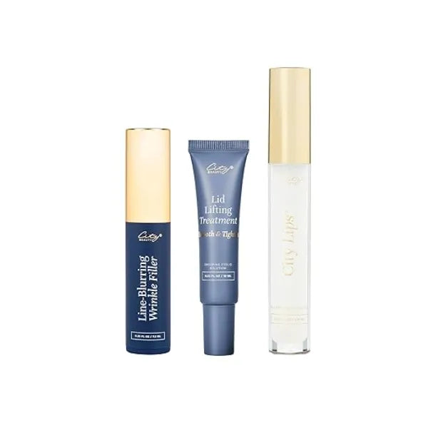 City Beauty Insider Favorites Set Line blurring Wrinkle Filler .25 fl oz, City Lips Plumping Gloss .16 fl oz, Lid Lifting Treatment .33 fl oz