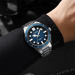 CURREN-Quartz Wrist Watches for Men, Round Luminous Hand, Stainless Steel Strap, Casual Business Watch, New Watches for Men, 8450 - SILVER BLUE