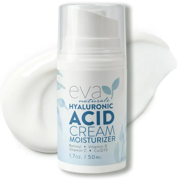 Eva Naturals Hyaluronic Acid Face Cream – Deep Hydration & Firming Moisturizer with Retinol, Vitamin C & Q10 for Anti-Aging, Wrinkle Reduction & Collagen Support – Day & Night Facial Cream - 1.7 Fl Oz
