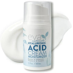 Eva Naturals Hyaluronic Acid Face Cream – Deep Hydration & Firming Moisturizer with Retinol, Vitamin C & Q10 for Anti-Aging, Wrinkle Reduction & Collagen Support – Day & Night Facial Cream - 1.7 Fl Oz