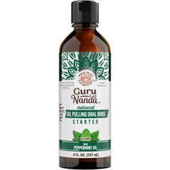 GuruNanda Starter Pulling Oil Mouthwash for Natural Teeth Whitening, Coconut and Peppermint Oil for Fresh Breath & Happy Gums, Alcohol-Free, 8 Oz