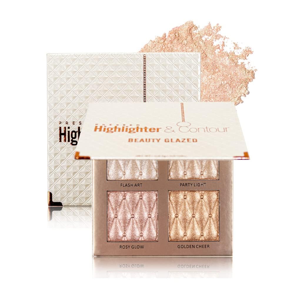 NALACAL 4-color Highlighter Makeup Palette, Illuminator Powder Palette, Shimmer Bronze Contour Shadow, Illumination Highlight Eyeshadow Palette Cosmetic Set