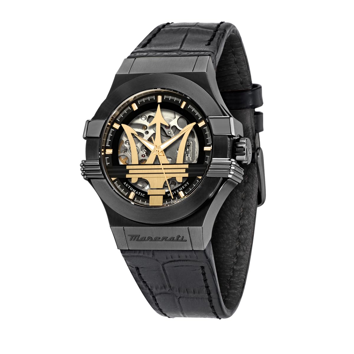 Maserati Potenza Men's Watch, Automatic, Made of Steel, Black PVD, Leather - R8821108036