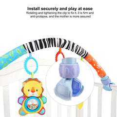 AMERTEER Baby Stroller Toy Bar| Sensory Hanging Toys for Baby Bouncer & Stroller Arch| 3PCS Soft Cloth Animal Arch with Rattle, Music Box & Bibi| Infant Travel Play for Motor Development (L70cm,H24cm)
