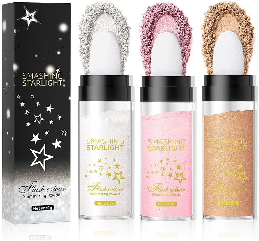 NALACAL Glitter Highlighter Stick Puff - Fairy Stick Highlight Powder for Eyes, Face, Body - Shimmering Loose Powder with Brush for Makeup