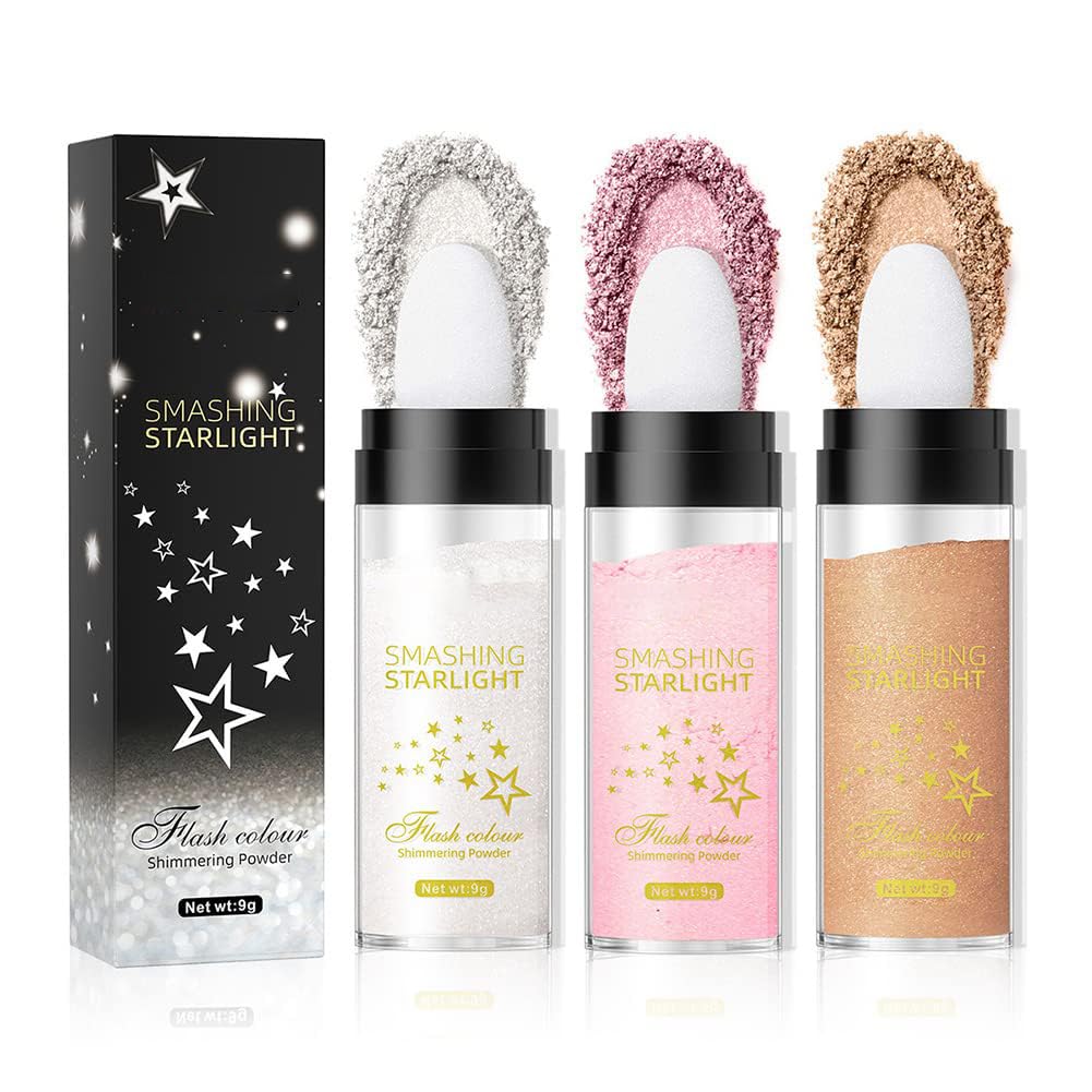 NALACAL Glitter Highlighter Stick Puff - Fairy Stick Highlight Powder for Eyes, Face, Body - Shimmering Loose Powder with Brush for Makeup