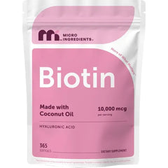 Micro Ingredients Biotin 10,000 mcg with Hyaluronic Acid 25 mg Per Serving | Made with Coconut Oil | 365 Softgels | 1 Per Day | One Year Supply | Non-GMO & Gluten Free