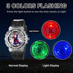 Spider-Man Watch for Kids, Superhero Kids Analog Watch, Adjustable Strap Learning Time Kids Wrist Watch with 3 Colors Flashing, Soft Silicone Strap, Fun Time-Telling for Toddlers, Boys, Girls Light