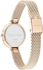 Calvin Klein Minimalistic T Bar 28Mm Mesh Women's Silver White Dial, Ionic Plated Carnation Gold Steel Watch + Calvin Klein Sculptured Drops, Women's Earrings