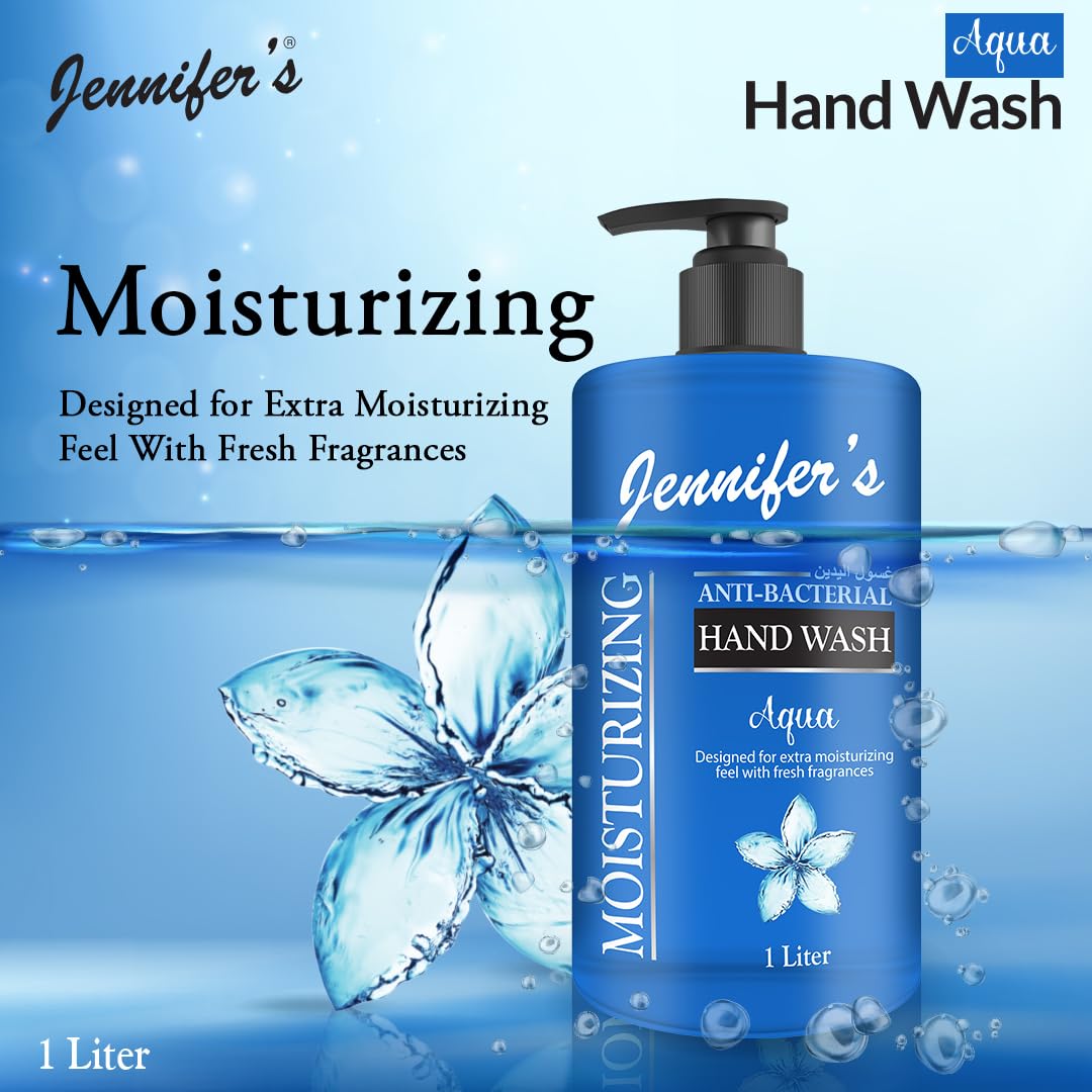 Jennifer's Aqua & Cocktail Anti-Bacterial Hand Wash 1 Liter (Pack of 2) - Extra Moisturizing, Cleanses & Protects,Kills 99.9% Germs, Hydrating Formula, Refreshing Scent 2 Liters