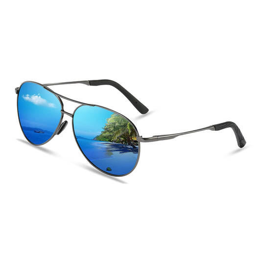 YUKANNA Sunglasses for Men Women Pilot Polarized Sun glasses with UV 400 Protection Metal Frame for Driving Golf Fishing - Mirrored Blue