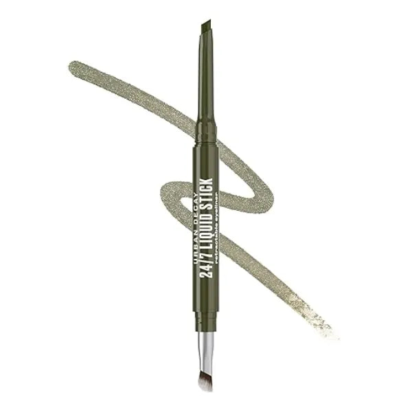 URBAN DECAY 24/7 Liquid Stick Waterproof Eyeliner Smudge Proof, Transfer Proof, Up to 24HR Wear, Dual Ended Retractable Gel Liner with Blending Eye Brush Dirty Martini (metallic olive green)