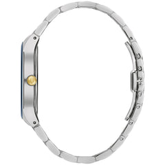 Bulova Men's Multi-Function 3-Hand Quartz Watch with Diamond Dial, Edge to Edge Crystal - Two Tone Gold/Blue Dial