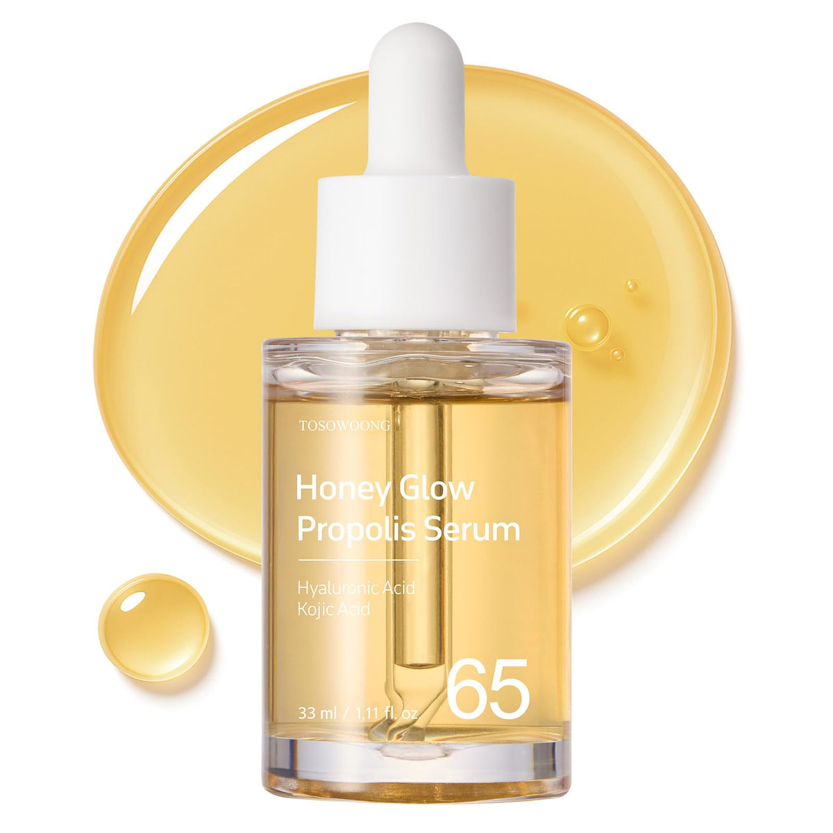 TOSOWOONG Honey Glow 65% Propolis Serum with Hyaluronic Acid, Kojic Acid, and Niacinamide, Lightweight Daily Facial Moisturizer, Korean Skin Care, 33ml, 1.11 fl. oz
